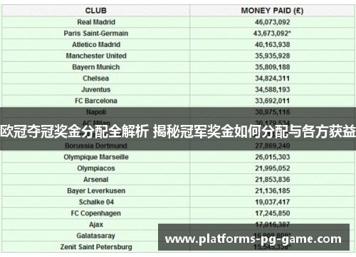 欧冠夺冠奖金分配全解析 揭秘冠军奖金如何分配与各方获益